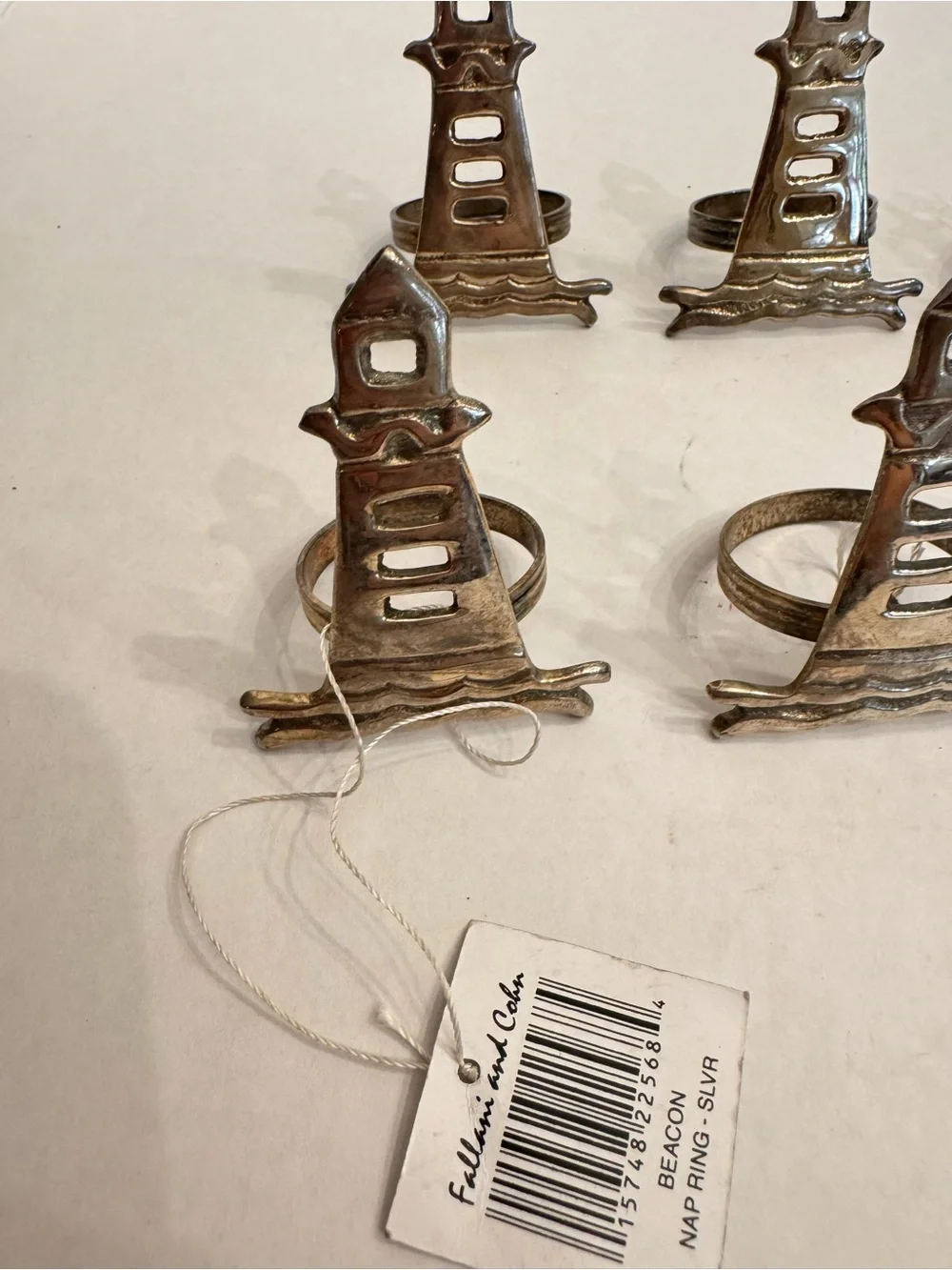 LOT OF 6 SILVER METAL NAPKIN RINGS LightHouse Decor NAUTICAL Beacon Marine